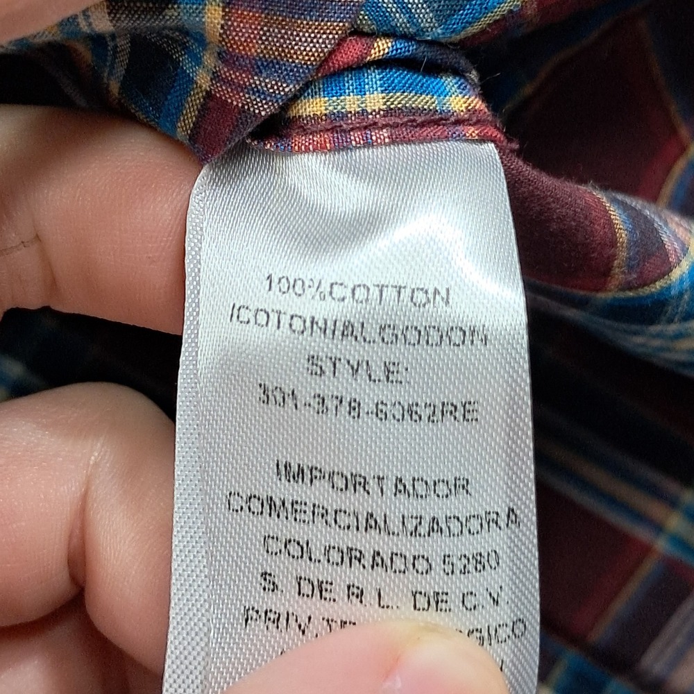 Roper Mens Plaid Western Button Down Shirt Red Blue Cotton 301-378-6062RE Large - Picture 3 of 7